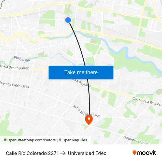 Calle Río Colorado 227l to Universidad Edec map