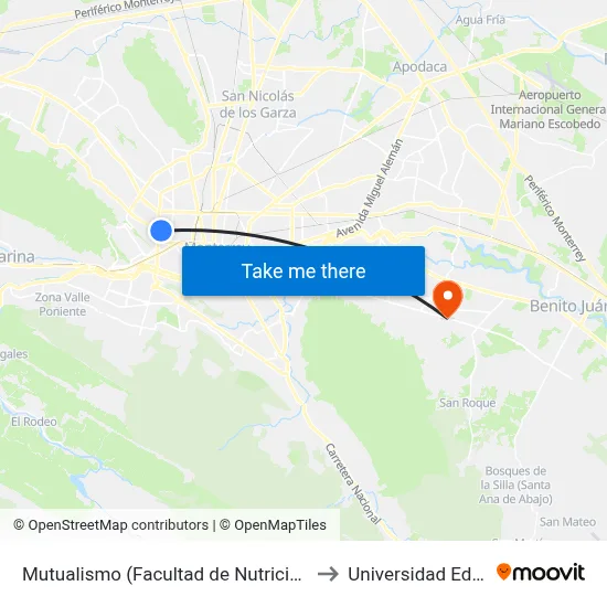 Mutualismo (Facultad de Nutrición) to Universidad Edec map