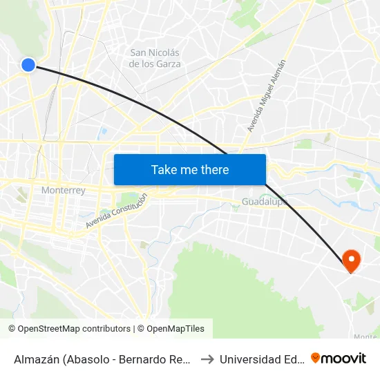 Almazán (Abasolo - Bernardo Reyes) to Universidad Edec map