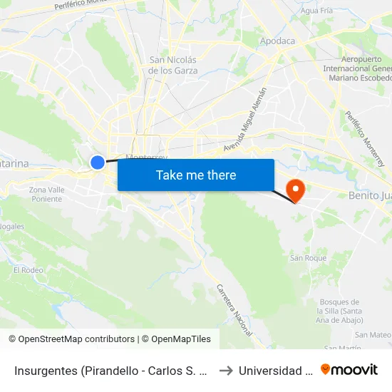 Insurgentes (Pirandello - Carlos S. de Gortari) to Universidad Edec map