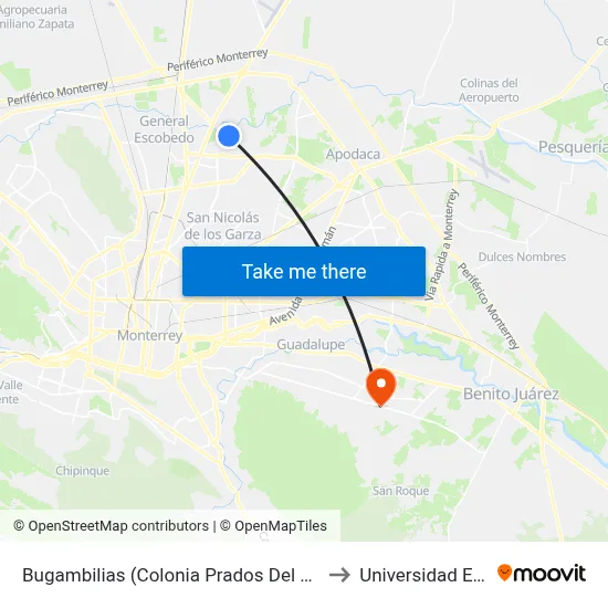 Bugambilias (Colonia Prados Del Virrey) to Universidad Edec map