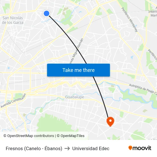Fresnos (Canelo - Ébanos) to Universidad Edec map