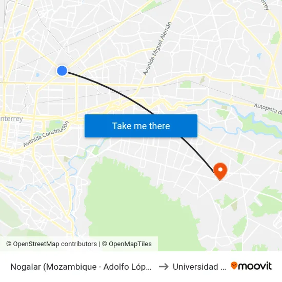 Nogalar (Mozambique - Adolfo López Mateos) to Universidad Edec map