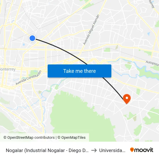 Nogalar (Industrial Nogalar - Diego D. de Berlanga) to Universidad Edec map