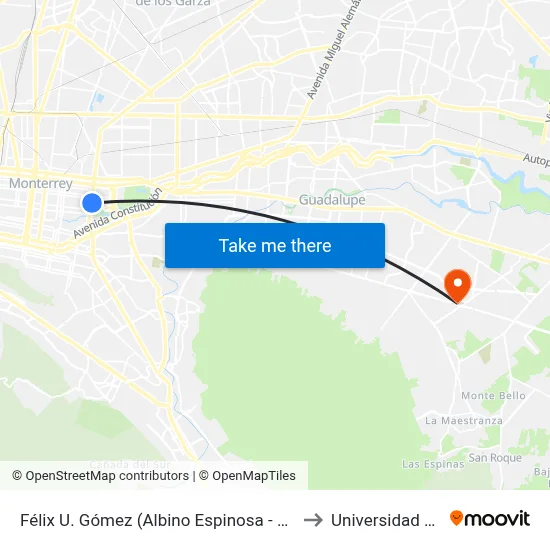 Félix U. Gómez (Albino Espinosa - Peñoles) to Universidad Edec map