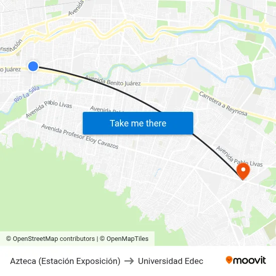 Azteca (Estación Exposición) to Universidad Edec map