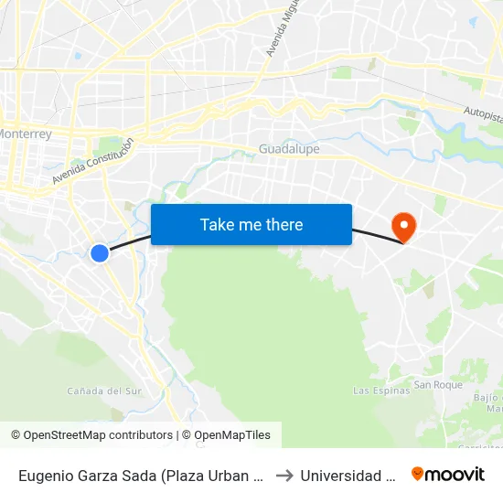 Eugenio Garza Sada (Plaza Urban Village) to Universidad Edec map