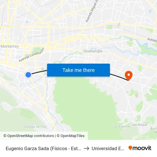 Eugenio Garza Sada (Físicos - Estado) to Universidad Edec map