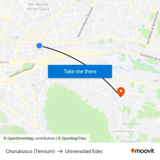 Churubusco (Ternium) to Universidad Edec map