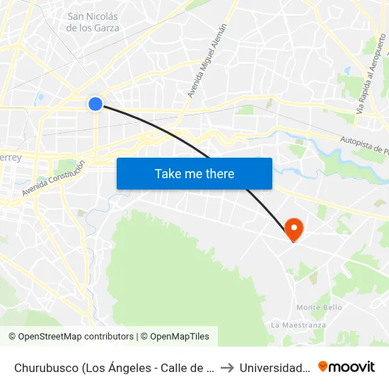 Churubusco (Los Ángeles - Calle de Los Andes) to Universidad Edec map