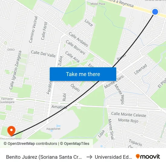Benito Juárez (Soriana Santa Cruz) to Universidad Edec map