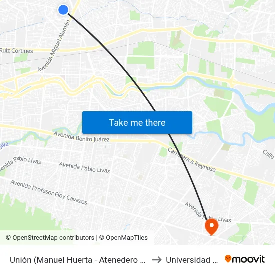 Unión (Manuel Huerta - Atenedero Colunga) to Universidad Edec map
