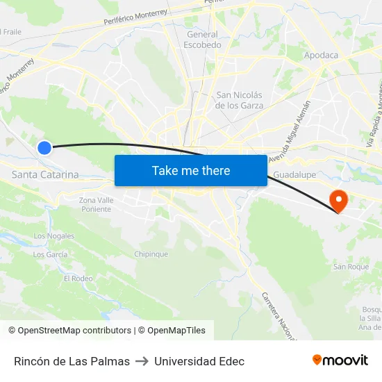 Rincón de Las Palmas to Universidad Edec map