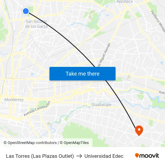 Las Torres (Las Plazas Outlet) to Universidad Edec map