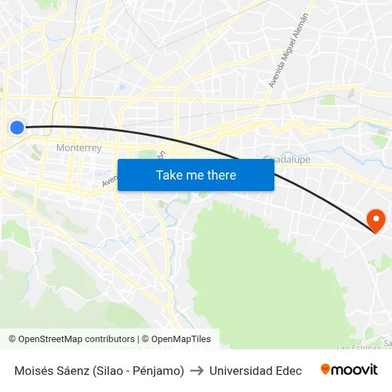 Moisés Sáenz (Silao - Pénjamo) to Universidad Edec map