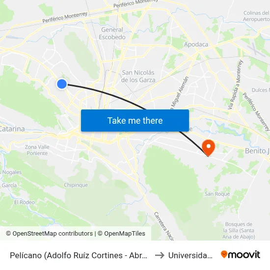 Pelícano (Adolfo Ruíz Cortines - Abraham Lincoln) to Universidad Edec map
