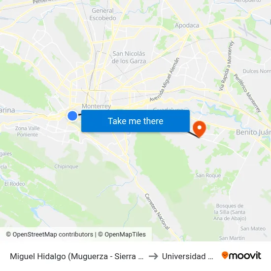 Miguel Hidalgo (Muguerza - Sierra Madre) to Universidad Edec map