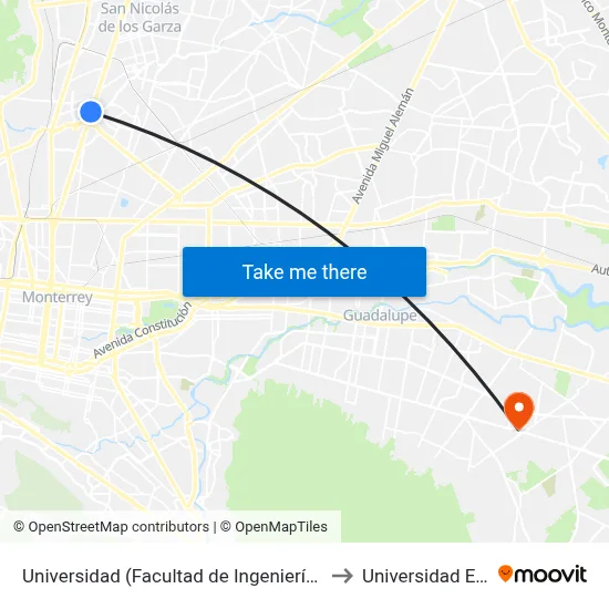 Universidad (Facultad de Ingeniería Civil) to Universidad Edec map