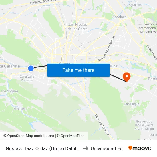 Gustavo Díaz Ordaz (Grupo Daltile 1) to Universidad Edec map