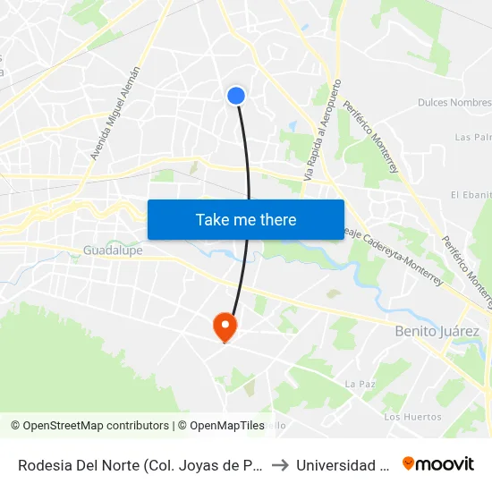 Rodesia Del Norte (Col. Joyas de Pedregal) to Universidad Edec map