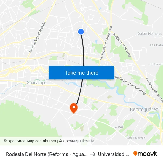 Rodesia Del Norte (Reforma - Aguamarina) to Universidad Edec map