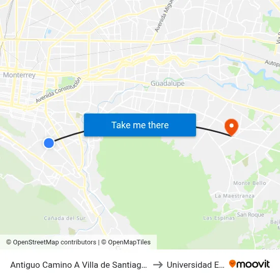 Antiguo Camino A Villa de Santiago 2917 to Universidad Edec map