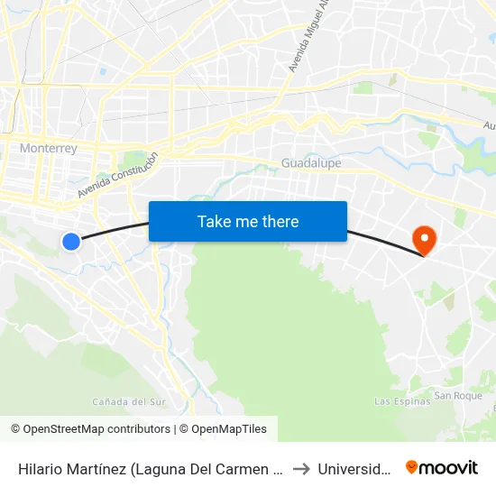 Hilario Martínez (Laguna Del Carmen - Isabel La Católica) to Universidad Edec map