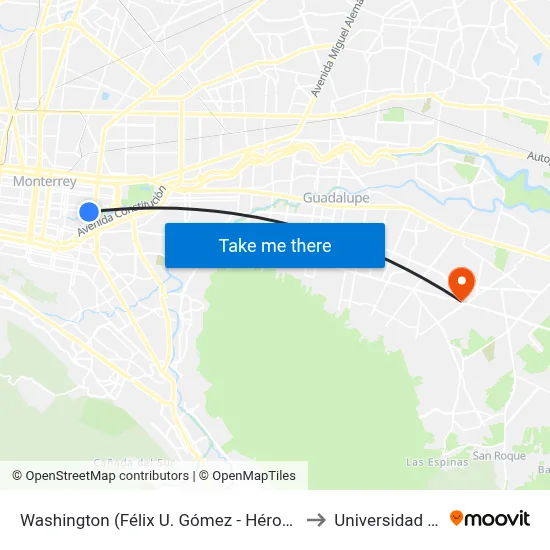 Washington (Félix U. Gómez - Héroes Del 47) to Universidad Edec map