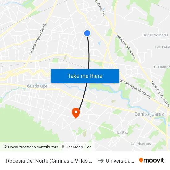Rodesia Del Norte (Gimnasio Villas de San Carlos) to Universidad Edec map