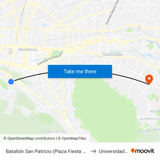 Batallón San Patricio (Plaza Fiesta San Agustín) to Universidad Edec map