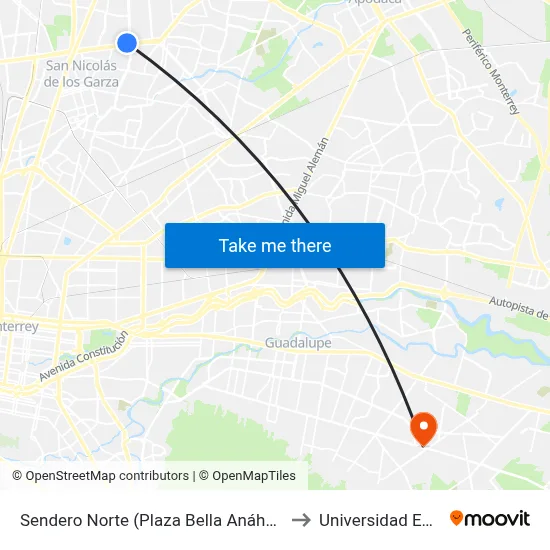 Sendero Norte (Plaza Bella Anáhuac) to Universidad Edec map