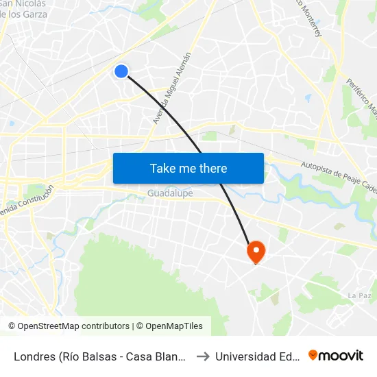 Londres (Río Balsas - Casa Blanca) to Universidad Edec map