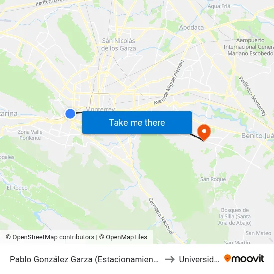 Pablo González Garza (Estacionamiento de Galerías Monterrey) to Universidad Edec map