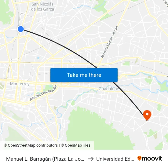 Manuel L. Barragán (Plaza La Joya) to Universidad Edec map