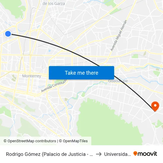 Rodrigo Gómez (Palacio de Justicia - Rosendo Márquez) to Universidad Edec map