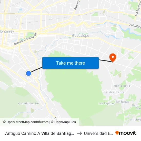 Antiguo Camino A Villa de Santiago 3702 to Universidad Edec map