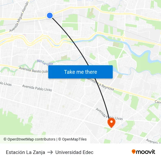 Estación La Zanja to Universidad Edec map
