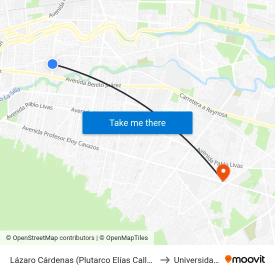 Lázaro Cárdenas (Plutarco Elías Calles - Los Sabinos) to Universidad Edec map