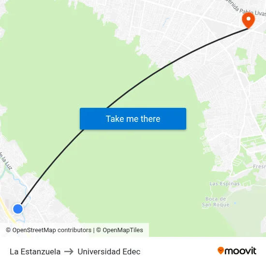 La Estanzuela to Universidad Edec map