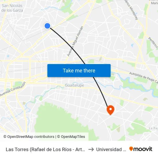 Las Torres (Rafael de Los Ríos - Artículo 123) to Universidad Edec map