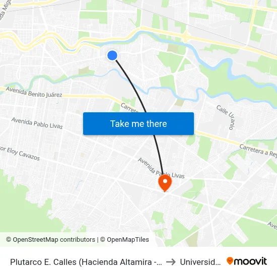 Plutarco E. Calles (Hacienda Altamira - Hacienda Las Lermas) to Universidad Edec map