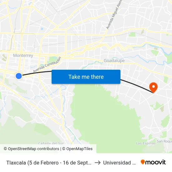 Tlaxcala (5 de Febrero - 16 de Septiembre) to Universidad Edec map