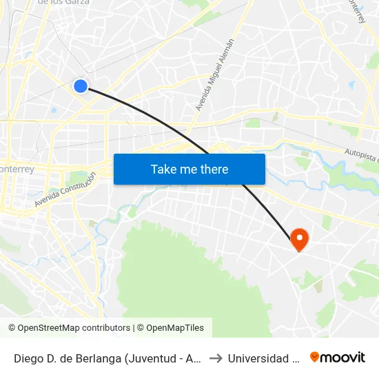 Diego D. de Berlanga (Juventud - Anáhuac) to Universidad Edec map