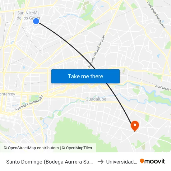 Santo Domingo (Bodega Aurrera Santo Domingo) to Universidad Edec map