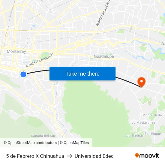 5 de Febrero X Chihuahua to Universidad Edec map