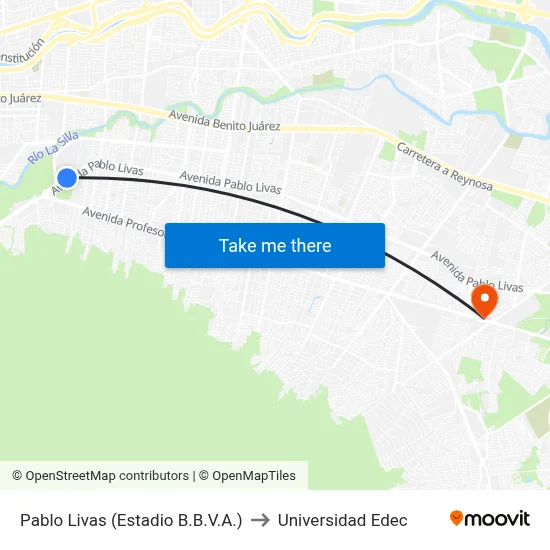 Pablo Livas (Estadio B.B.V.A.) to Universidad Edec map