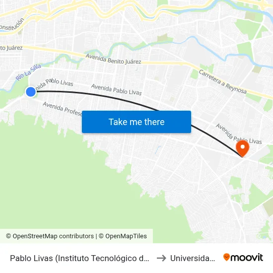 Pablo Livas (Instituto Tecnológico de Nuevo León) to Universidad Edec map