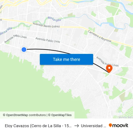 Eloy Cavazos (Cerro de La Silla - 15 de Mayo) to Universidad Edec map