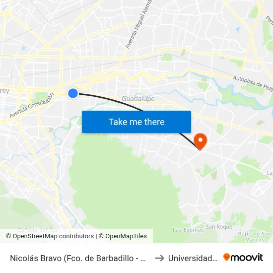 Nicolás Bravo (Fco. de Barbadillo - Corregidora) to Universidad Edec map