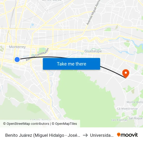 Benito Juárez (Miguel Hidalgo - José María Morelos) to Universidad Edec map